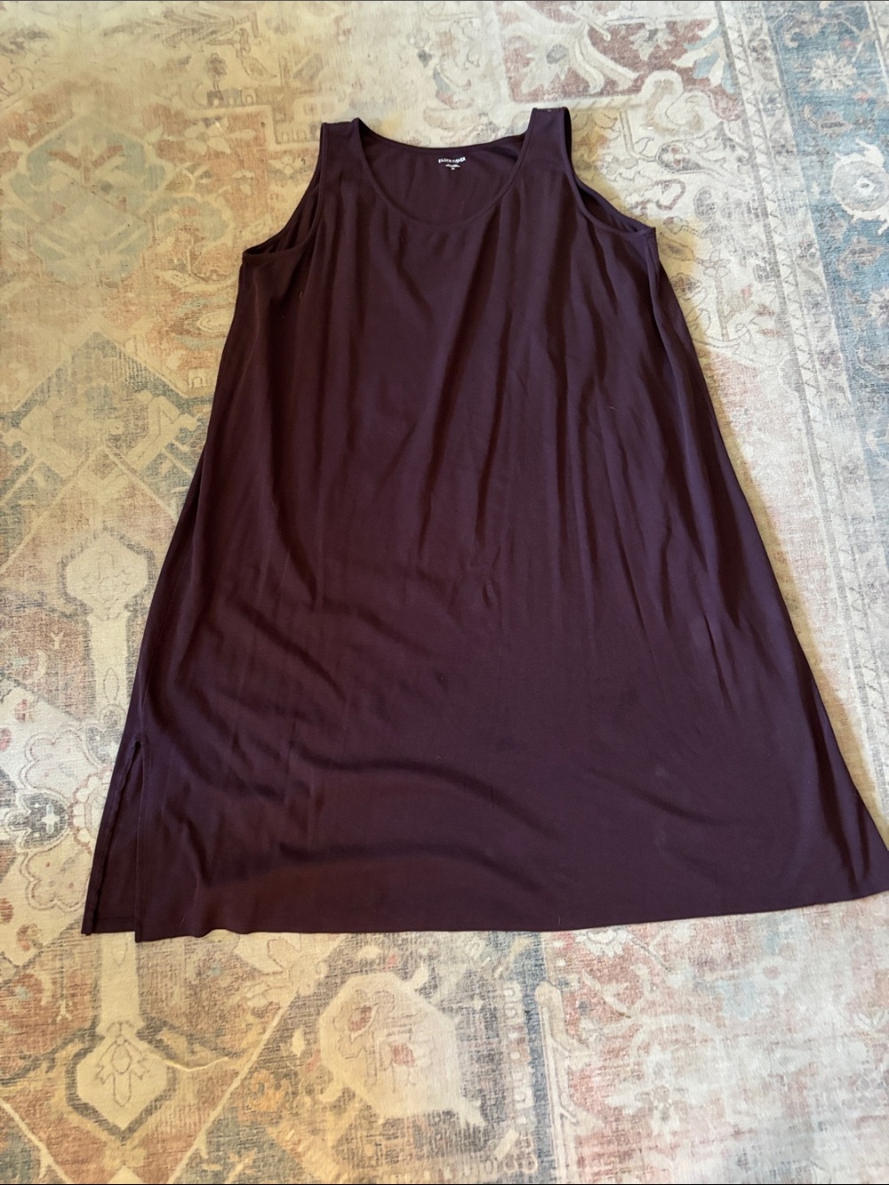 Eileen Fisher Scoop Neck Tank Dress in Dark Plum